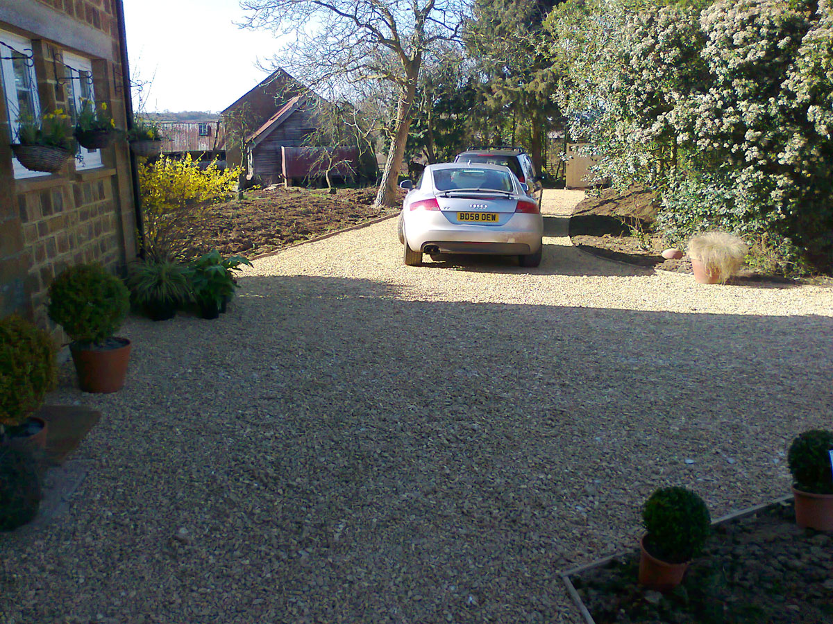 view of driveway from the front door