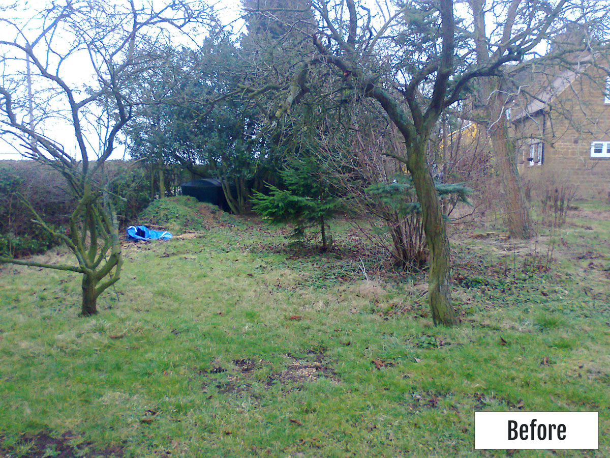 before picture of garden where driveway now is